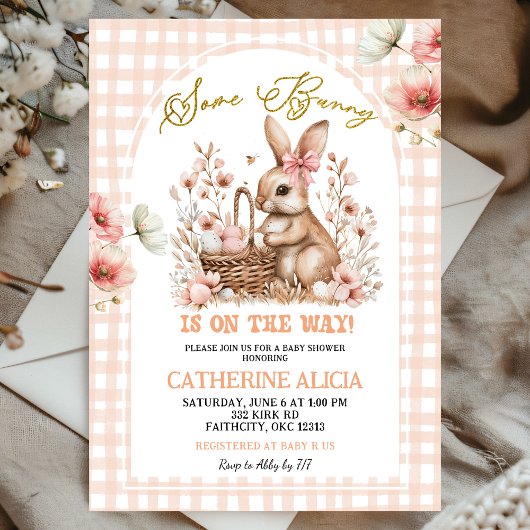 Gingham Boho Floral Easter Bunny Baby Shower Einladung