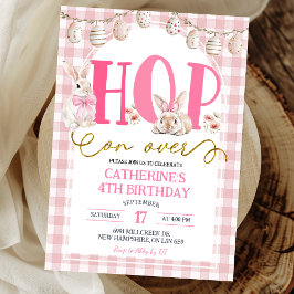 Gingham Boho Floral Hop on over Bunny Birthday Einladung