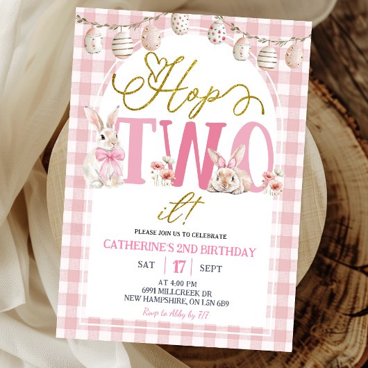 Gingham Boho Floral Hop Two It Birthday Einladung