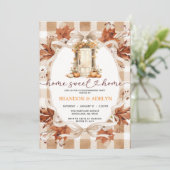 Gingham Boho Kürbis-Haus-Einweihungsparty Einladung (Stehend Vorderseite)