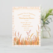 Gingham Boho Pampas Grass Rustikaler Erntedank Einladung (Stehend Vorderseite)