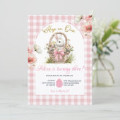 Gingham Boho Pink Bow Floral Easter Bunny Birthday Einladung (Stehend Vorderseite)