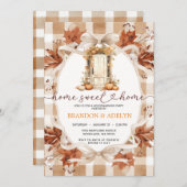 Gingham Boho Pumpkin housewarming party Einladung (Vorne/Hinten)