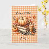 Gingham Books und Orange Pumpkin Spice zum Geburts Karte (Gelbe Blume)