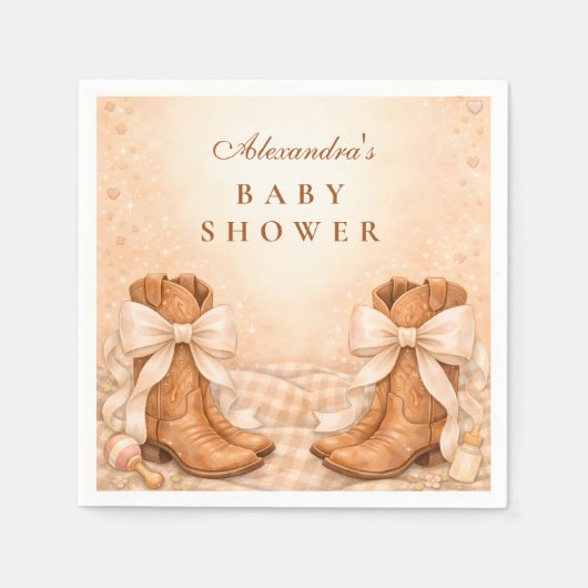 Gingham Boots And Bows Baby Shower Serviette (Vorderseite)