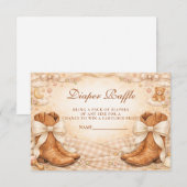 Gingham Boots And Bows Diapper Raffle Begleitkarte (Vorne/Hinten)