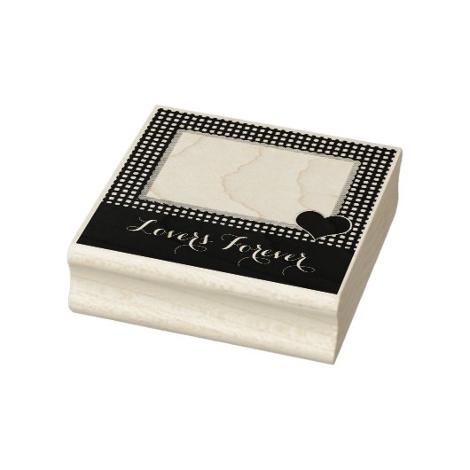 Gingham Border Corner Heart Stamper Custom Text Gummistempel (Stempel)