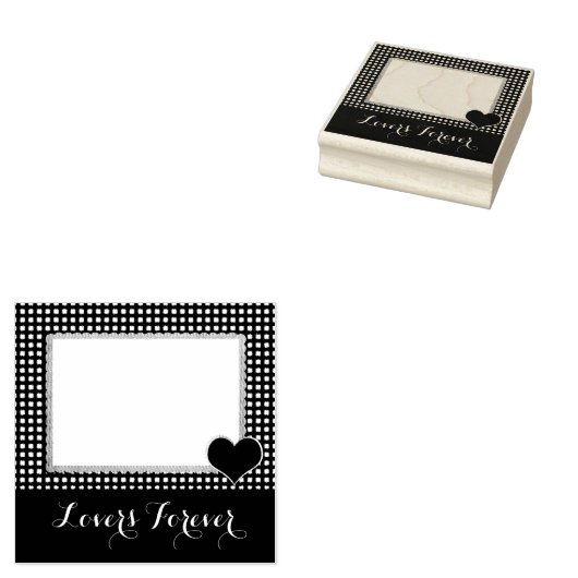 Gingham Border Corner Heart Stamper Custom Text Gummistempel (Stempel)