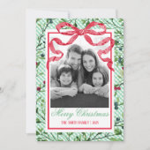 Gingham Bow Botanische Weihnachtskarte Einladung (Vorderseite)