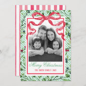 Gingham Bow Botanische Weihnachtskarte Einladung (Vorne/Hinten)
