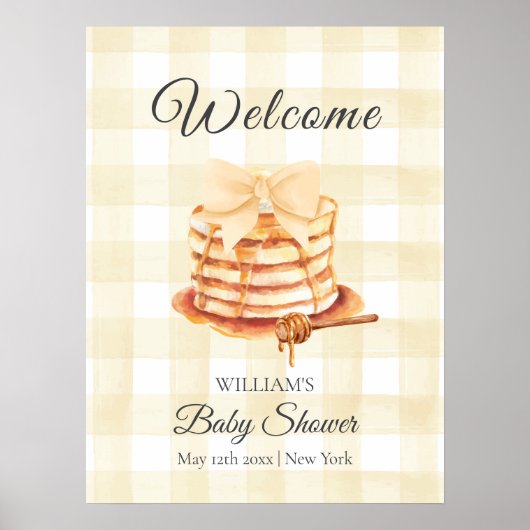 Gingham Bow Pancake Brunch Babydusche Willkommen Poster (Vorne)
