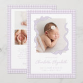 Gingham Bow Photo Birth Announcement Ankündigung (Vorne/Hinten)
