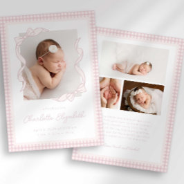 Gingham Bow Photo Birth Announcement Ankündigung