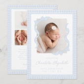 Gingham Bow Photo Birth Announcement Ankündigung (Vorne/Hinten)