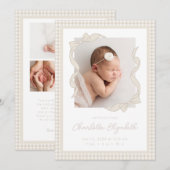 Gingham Bow Photo Birth Announcement Ankündigung (Vorne/Hinten)