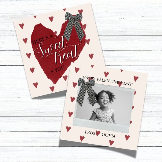 Gingham Bow Red Valentine's Classroom Photo Card Mitteilungskarte