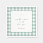 Gingham Bow Sage Green Gender Neutral Baby Dusche Serviette (Vorderseite)