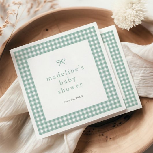 Gingham Bow Sage Green Gender Neutral Baby Dusche Serviette