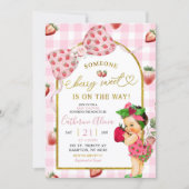 Gingham Bow Strawberry Spanish Baby Baby Shower Einladung (Vorderseite)