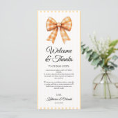 Gingham Bow Wedding Place Setting Thank You Card Programm (Stehend Vorderseite)