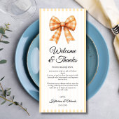 Gingham Bow Wedding Place Setting Thank You Card Programm