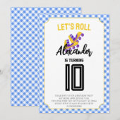 Gingham Boys Rollschuhfahrer Geburtstag Einladung (Vorne/Hinten)