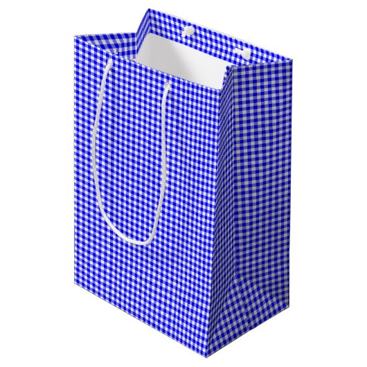 Gingham-Bright Blue-Gift-Bag Mittlere Geschenktüte (Vorderseite Schrägansicht)