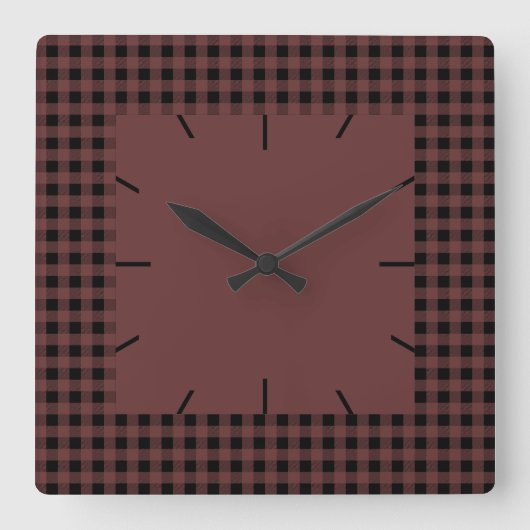 Gingham Brown und Black Quadratische Wanduhr (Vorderseite)