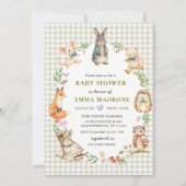 Gingham Bunny Rabbit Woodland Baby Shower Einladung (Vorderseite)