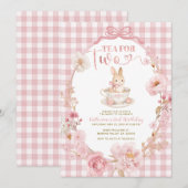 Gingham Bunny Tea Party Birthday Pink Bow Einladung (Vorne/Hinten)