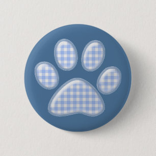 Gingham Cat Pfote - blau Button