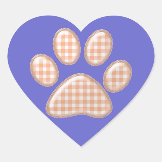 Gingham Cat Pfote - Orange Herz-Aufkleber (Vorderseite)