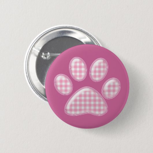 Gingham Cat Pfote - rosa Button (Vorne & Hinten)