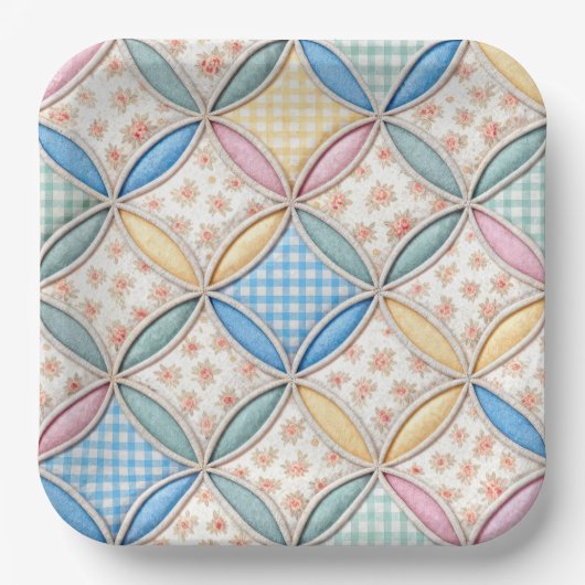 Gingham Cathedral Window Quilt Design Pappteller (Vorderseite)