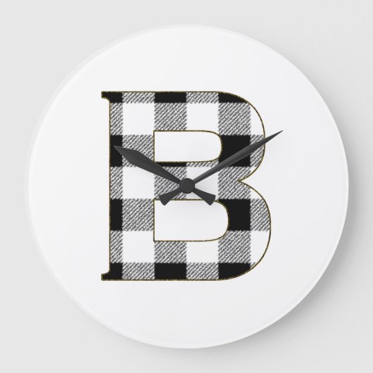 Gingham Check B Große Wanduhr (Vorderseite)