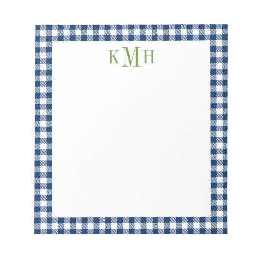 Gingham Check Border Navy Notizblock (Vorderseite)