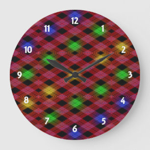 Gingham Check Multicolored Pattern Große Wanduhr
