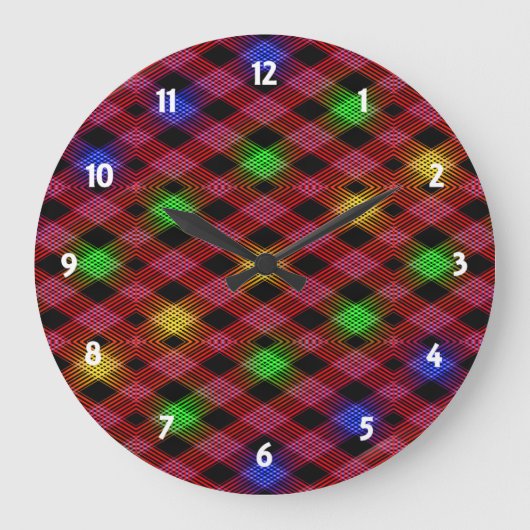 Gingham Check Multicolored Pattern Große Wanduhr (Vorderseite)