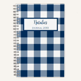 Gingham Check Navy Personalized Journal Notebook Notizblock