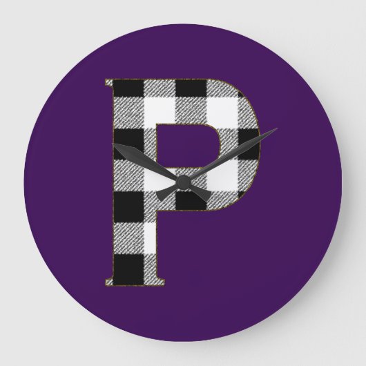 Gingham Check P Große Wanduhr (Vorderseite)