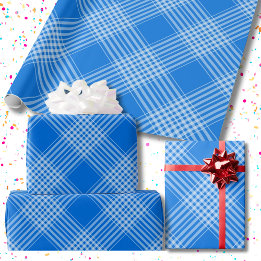 Gingham Checkered Blue und White Wrapping Paper Geschenkpapier