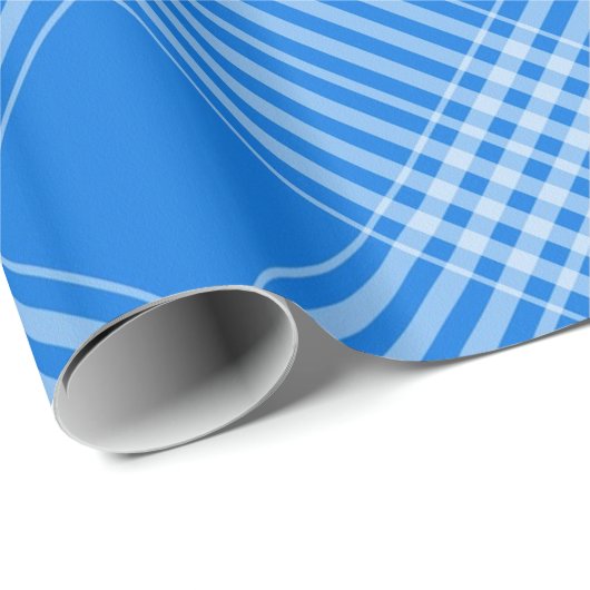 Gingham Checkered Blue und White Wrapping Paper Geschenkpapier (Rolleneckpunkt)
