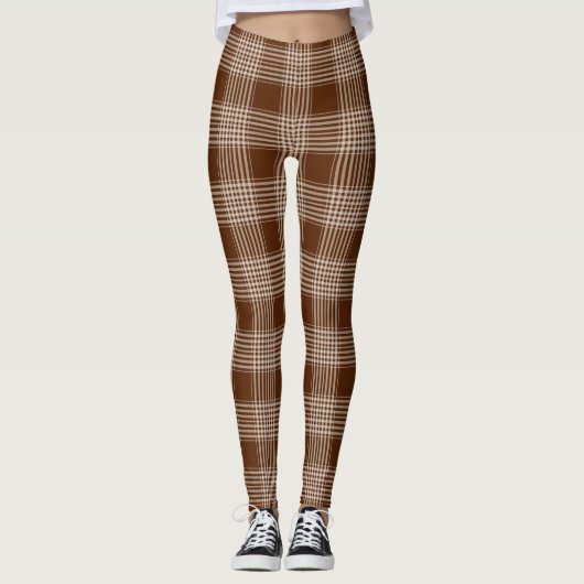 Gingham Checkered Brown und White Leggings (Vorderseite)