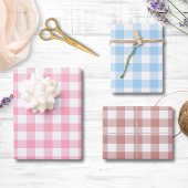 Gingham Checkered Patten Pink, Light Blue, Mauve Geschenkpapier Set