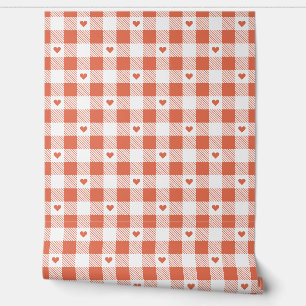 Gingham Checkered Pattern Herzenplatten Tapete