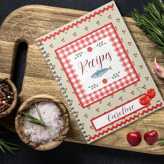 Gingham Cherry Recipe Notebook Notizblock