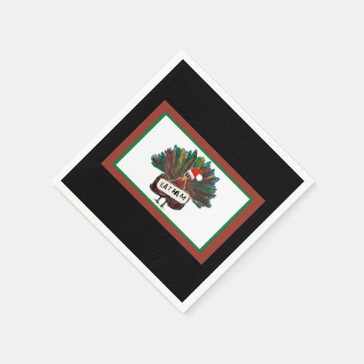 Gingham Christmas Funny Turkey Weihnachtsmannmütze Serviette (Ecke)