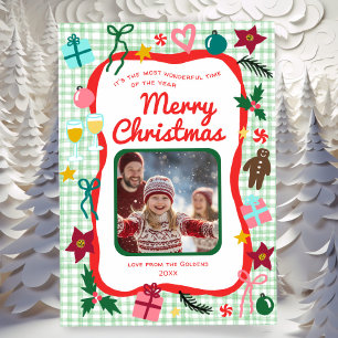 Gingham Christmas Quirky Whimsical CUSTOM FOTO Feiertagskarte