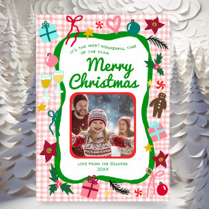 Gingham Christmas Quirky Whimsical CUSTOM FOTO Feiertagskarte