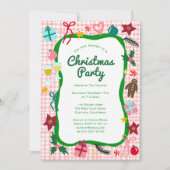 Gingham Christmas Quirky Whimsical CUSTOM Party Einladung (Vorderseite)